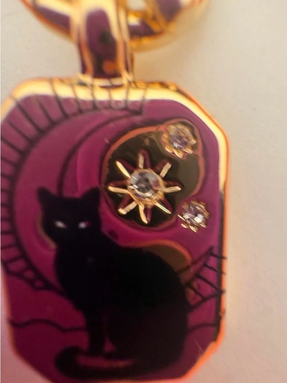 Gold-Tone Cat Pendant Necklace with Black Cat Accent Reversible